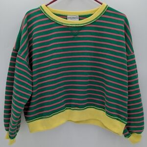 The Greii Striped Pullover Sweater Cozy Funky Retro Small Yellow Green Bold